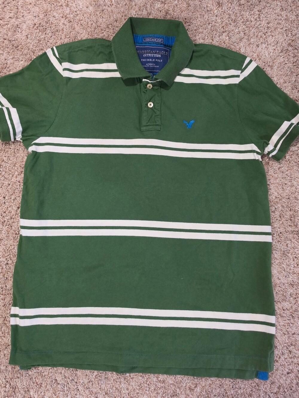 American Eagle Outfitters Green Striped Polo Shirt Vintage Fit Size Large